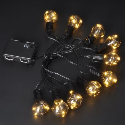 LED koristeketju ulkokäyttöön SEPPELE 10xLED/3xAA 3m IP44 lämpimänvalkoinen