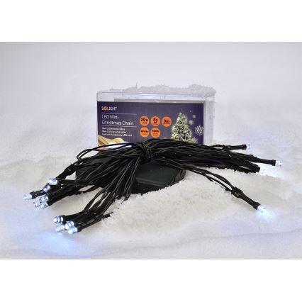 Solight 1V50 -W - LED -jouluvalot 20xLED/3xAA 3,3m viileä valkoinen
