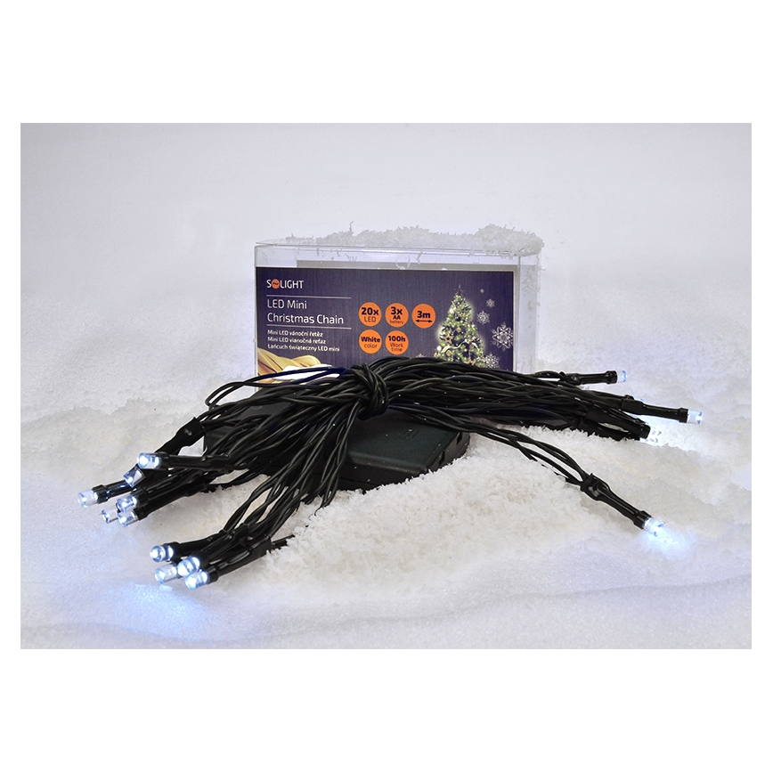 Solight 1V50 -W - LED -jouluvalot 20xLED/3xAA 3,3m viileä valkoinen