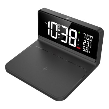 Solight CA06 - LED Herätyskello LCD-näytöllä ja langaton lataus Qi LED/10W/230V