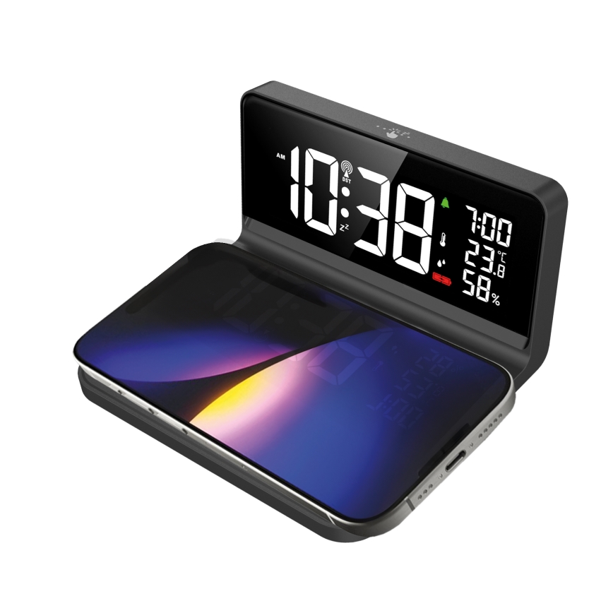 Solight CA06 - LED Herätyskello LCD-näytöllä ja langaton lataus Qi LED/10W/230V