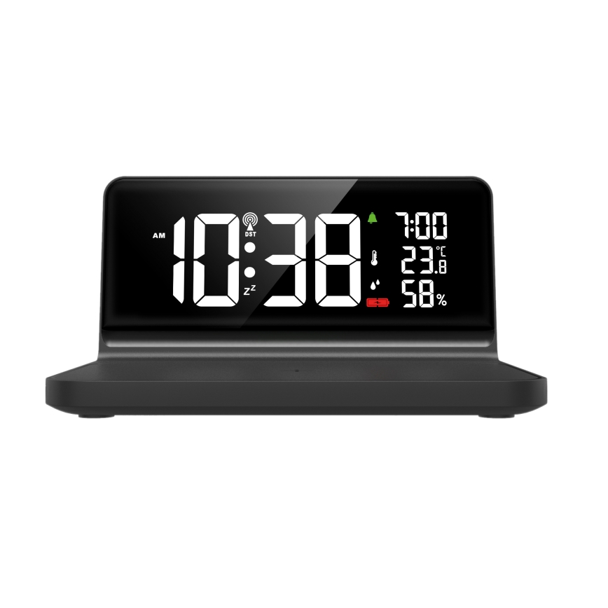 Solight CA06 - LED Herätyskello LCD-näytöllä ja langaton lataus Qi LED/10W/230V