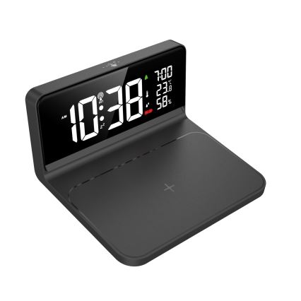 Solight CA06 - LED Herätyskello LCD-näytöllä ja langaton lataus Qi LED/10W/230V