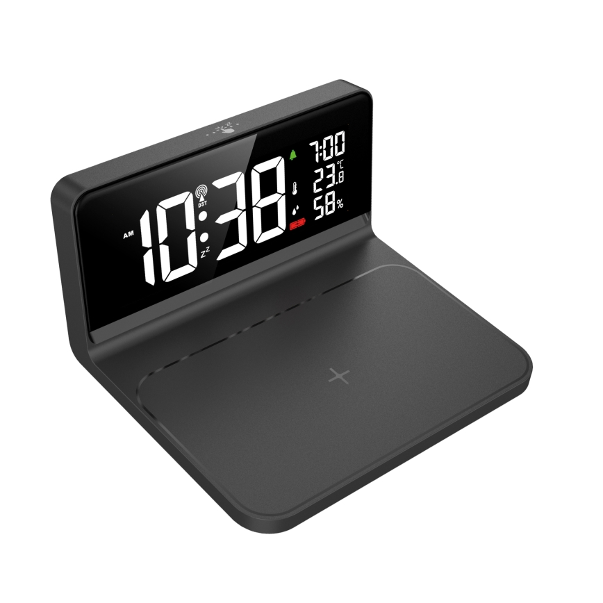 Solight CA06 - LED Herätyskello LCD-näytöllä ja langaton lataus Qi LED/10W/230V