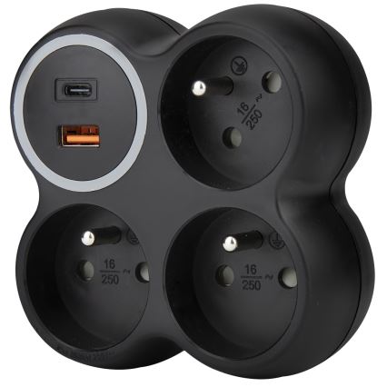 Jakorasia 3 x 15 A, USB A+C, musta