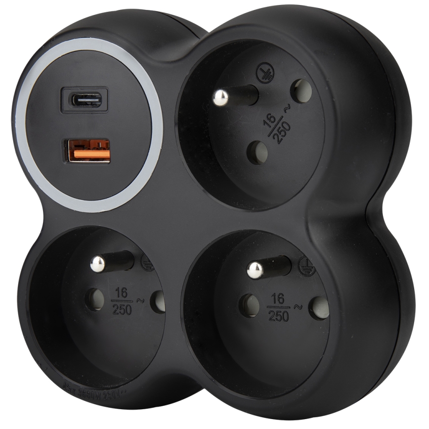 Jakorasia 3 x 15 A, USB A+C, musta