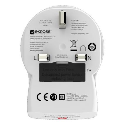 Solight PA28USB - Matkasovitin UK 230V + 2x USB -portti