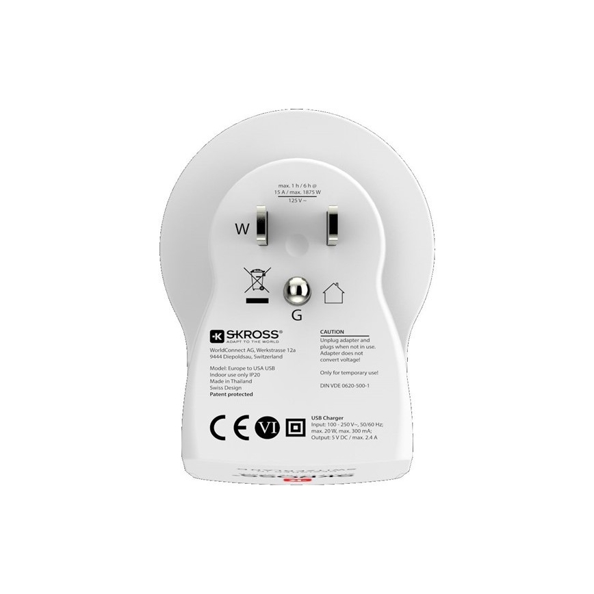 Solight PA29USB - Matkasovitin USA: n 230V + 2x USB-portti