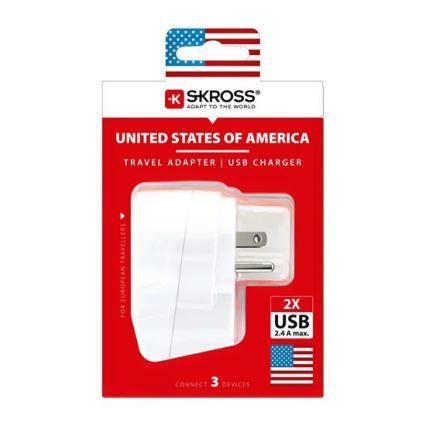 Solight PA29USB - Matkasovitin USA: n 230V + 2x USB-portti