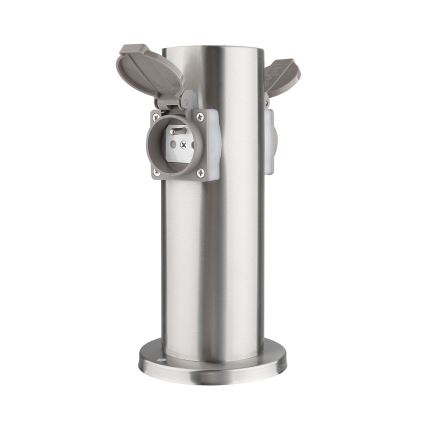 Ulkoinen pistorasiapylväs 2x 230V IP44 mattakromi pyöreä