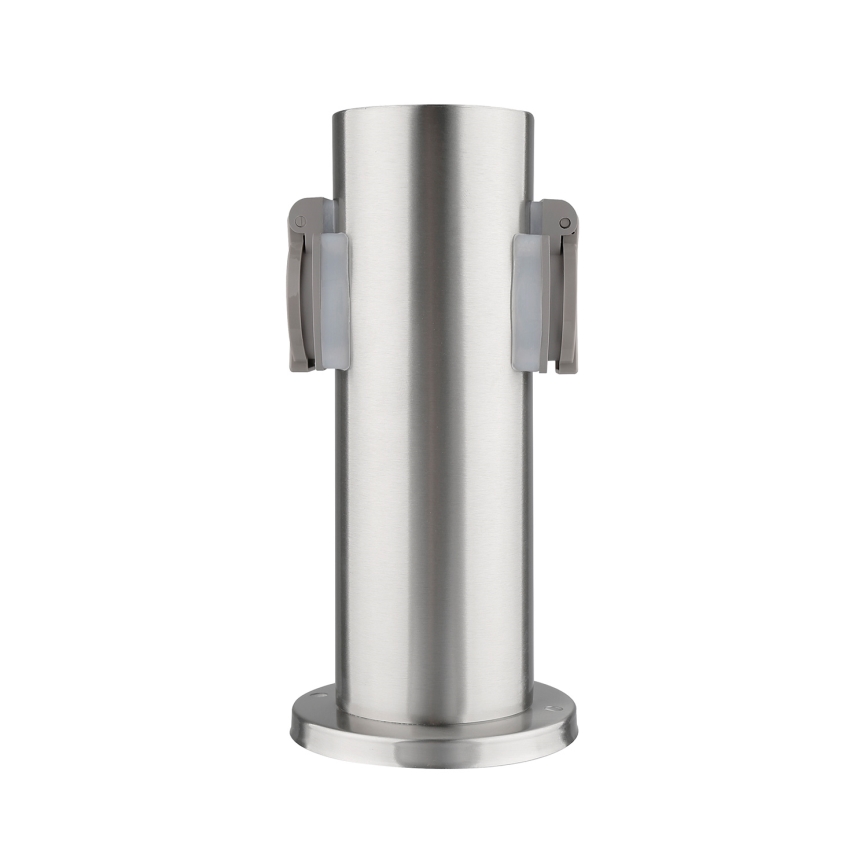 Ulkoinen pistorasiapylväs 2x 230V IP44 mattakromi pyöreä