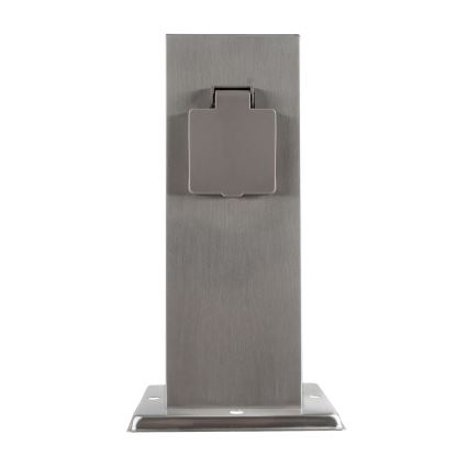 Ulkoinen pistorasiapylväs 2x 230V IP44 mattakromi kulmikas