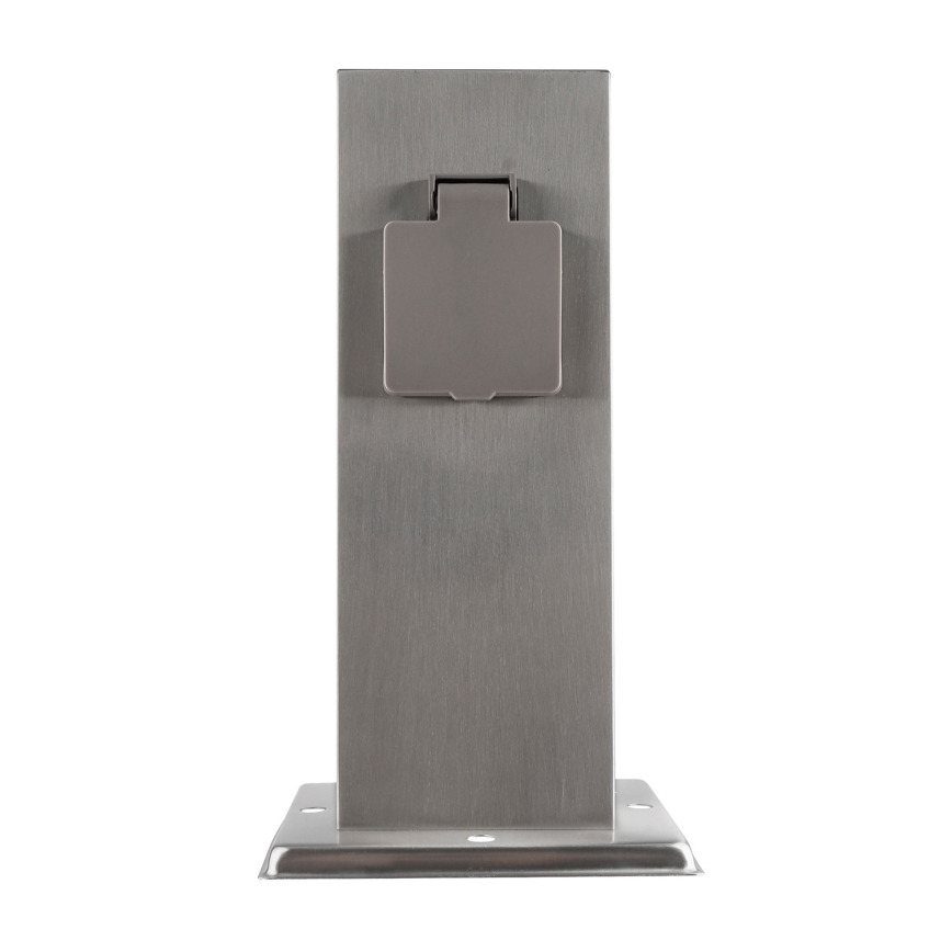 Ulkoinen pistorasiapylväs 2x 230V IP44 mattakromi kulmikas