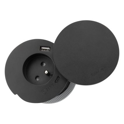 Upotettava pistorasia langattomalla latauksella 10W, 1x pistorasia + USB A+C, musta