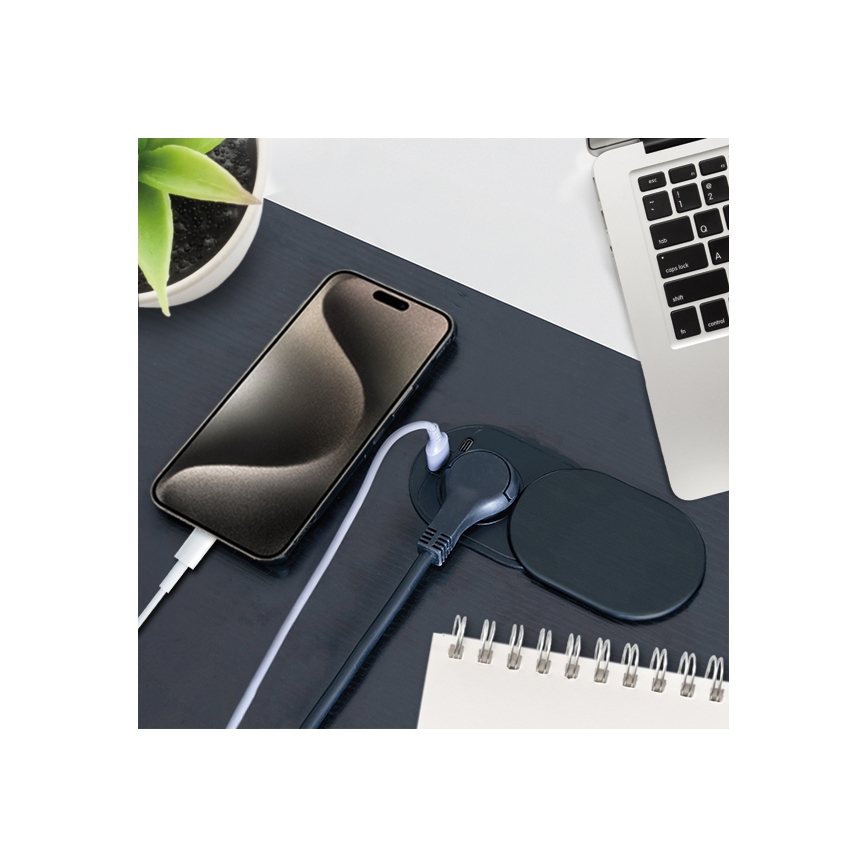 Upotettava pistorasia liukukannella 20W 1 pistorasia + USB A+C musta
