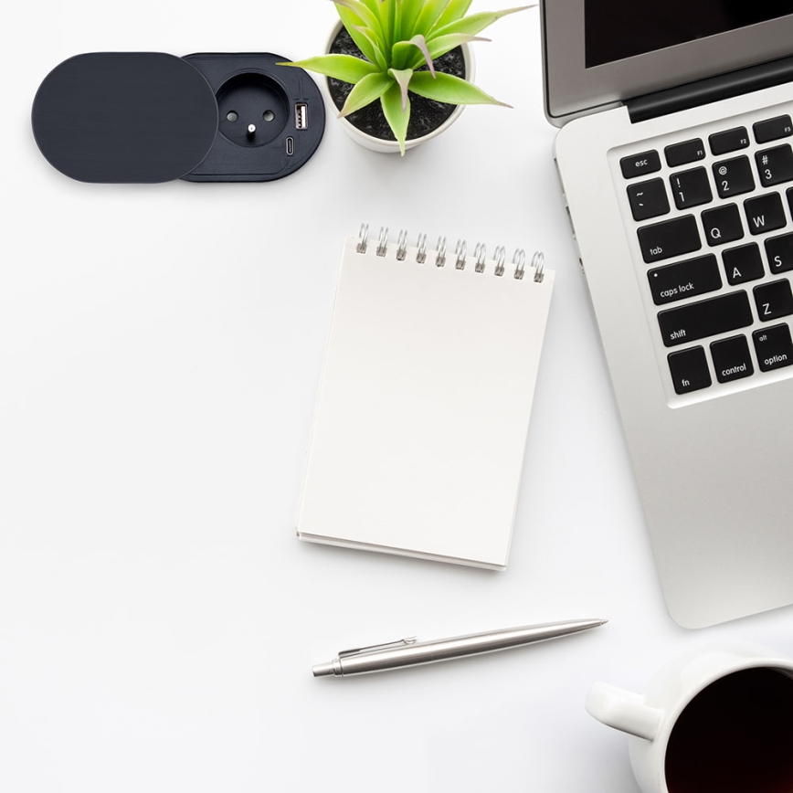 Pistorasia pöydälle 1x230V + USB-A + USB-C musta