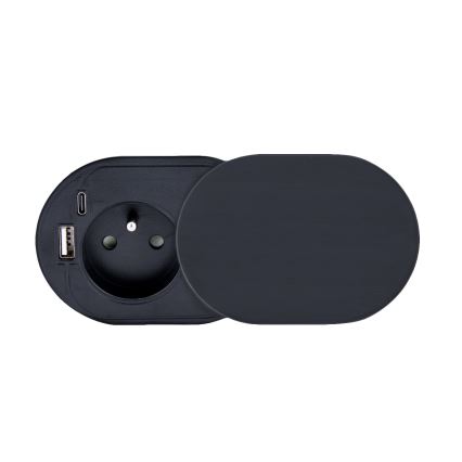 Pistorasia pöydälle 1x230V + USB-A + USB-C musta