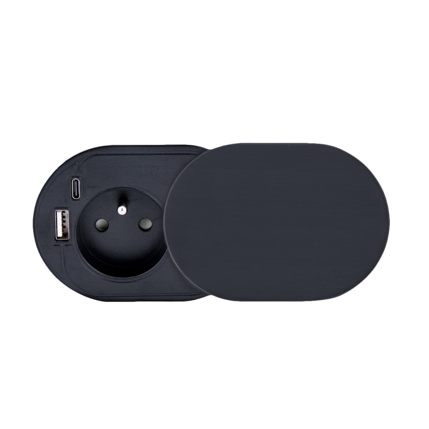 Pistorasia pöydälle 1x230V + USB-A + USB-C musta