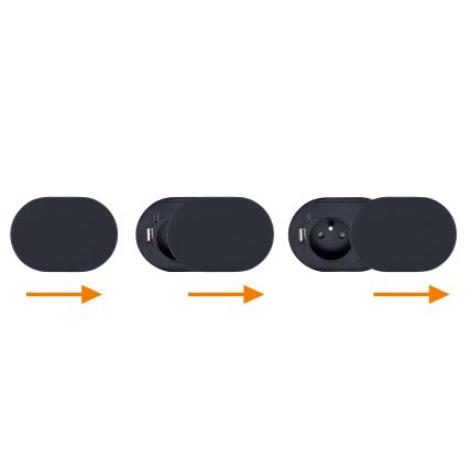 Pistorasia pöydälle 1x230V + USB-A + USB-C musta