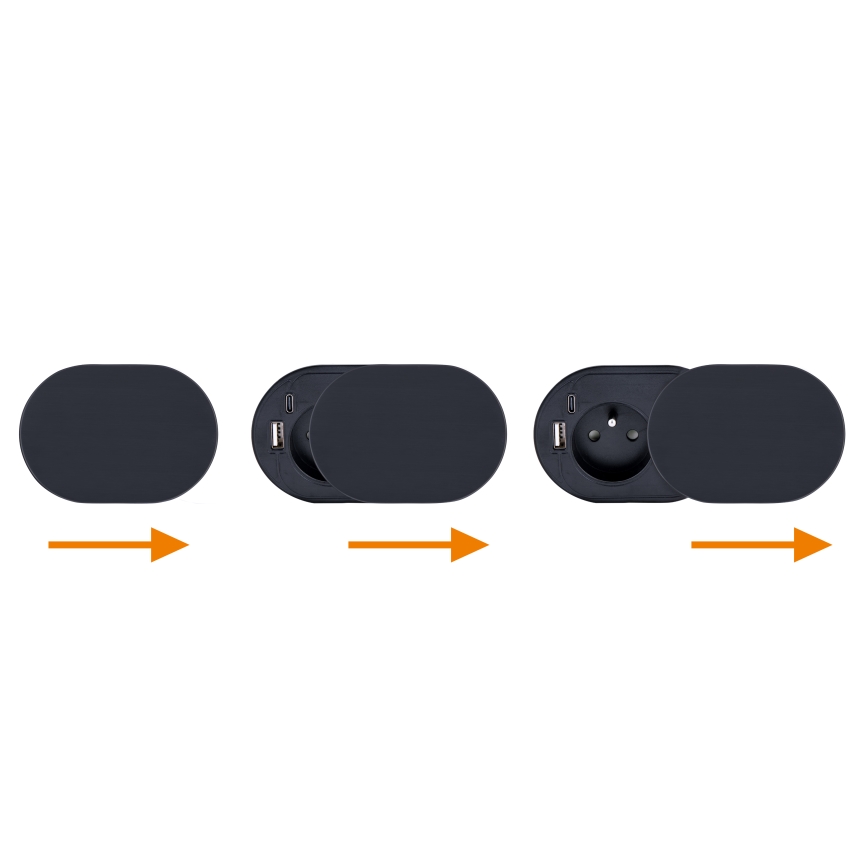 Pistorasia pöydälle 1x230V + USB-A + USB-C musta