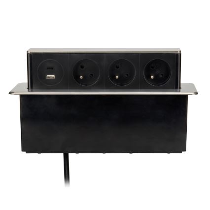 Pöytään asennettava pistorasiapylväs 3×230 V + USB-A + USB-C