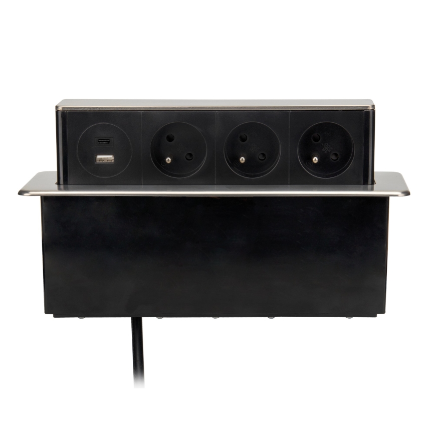 Pöytään asennettava pistorasiapylväs 3×230 V + USB-A + USB-C
