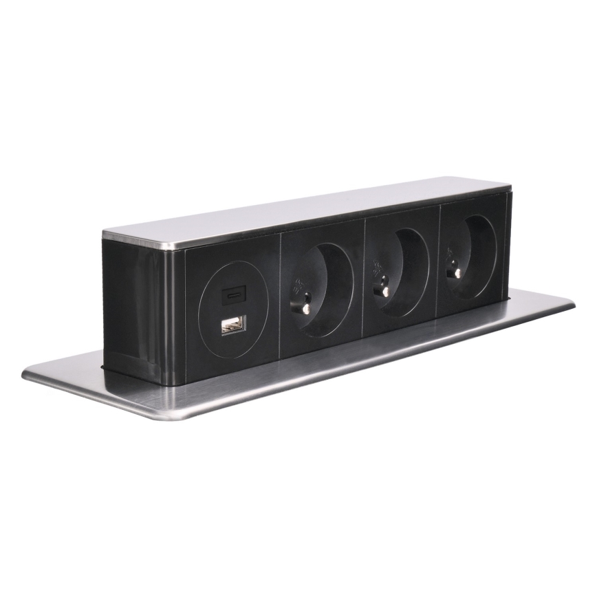 Pöytään asennettava pistorasiapylväs 3×230 V + USB-A + USB-C