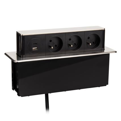 Pistorasia pöydälle 3x230V + USB-A + USB-C