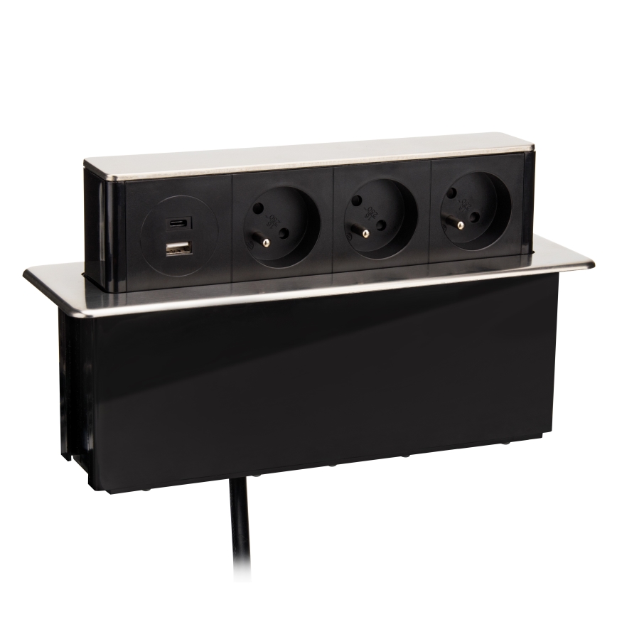 Pistorasia pöydälle 3x230V + USB-A + USB-C