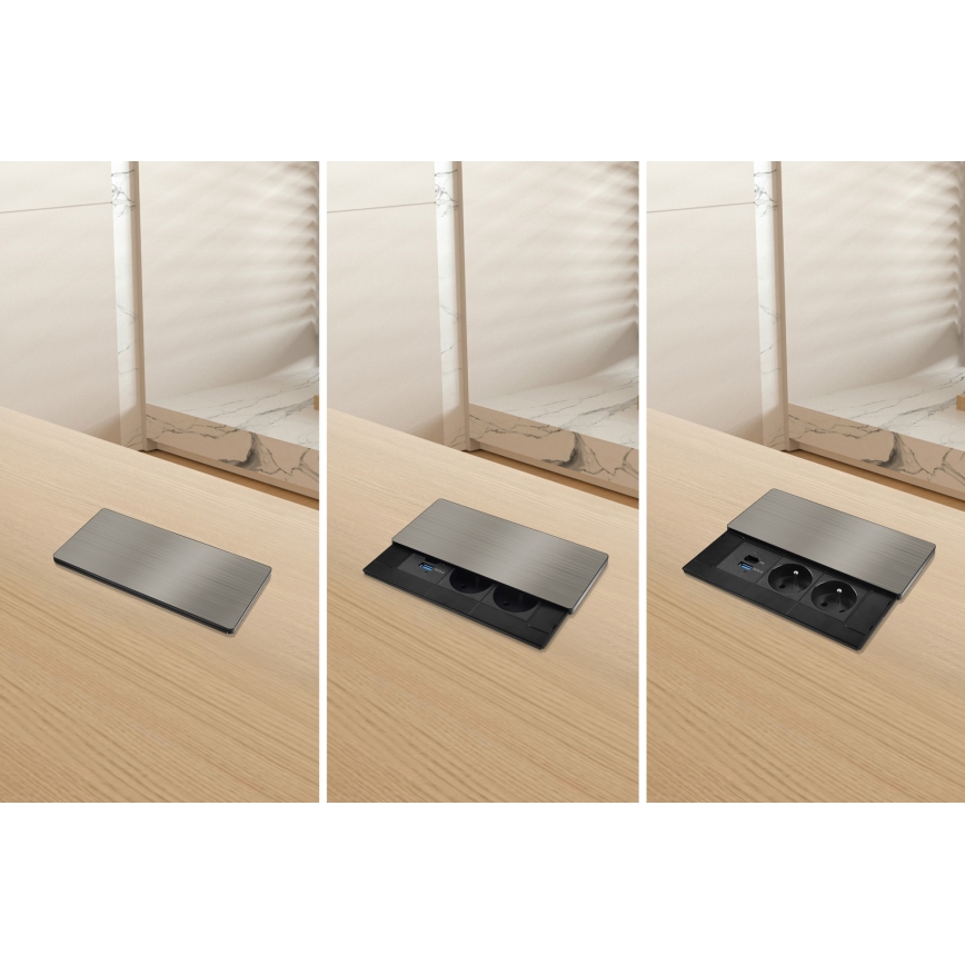 Sisäänrakennettava pistorasia langattomalla latauksella 65W, 2 pistorasiaa + USB-A + USB-C