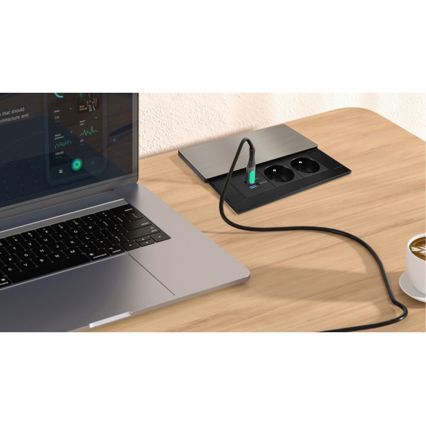 Sisäänrakennettava pistorasia langattomalla latauksella 65W, 2 pistorasiaa + USB-A + USB-C