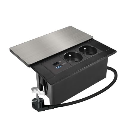 Sisäänrakennettava pistorasia langattomalla latauksella 65W, 2 pistorasiaa + USB-A + USB-C