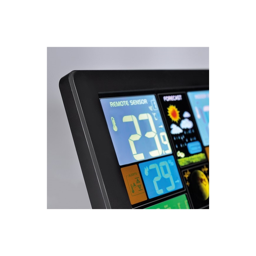 Sääasema LCD-näytöllä USB 5V/2xAAA + 2xAAA lataus musta