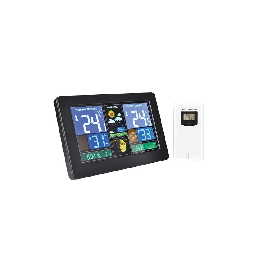 Sääasema LCD-näytön USB-latauksella, musta