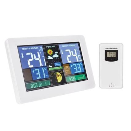 Sääasema LCD-näytöllä USB lataus 2xAAA/5V + 2xAAA valkoinen