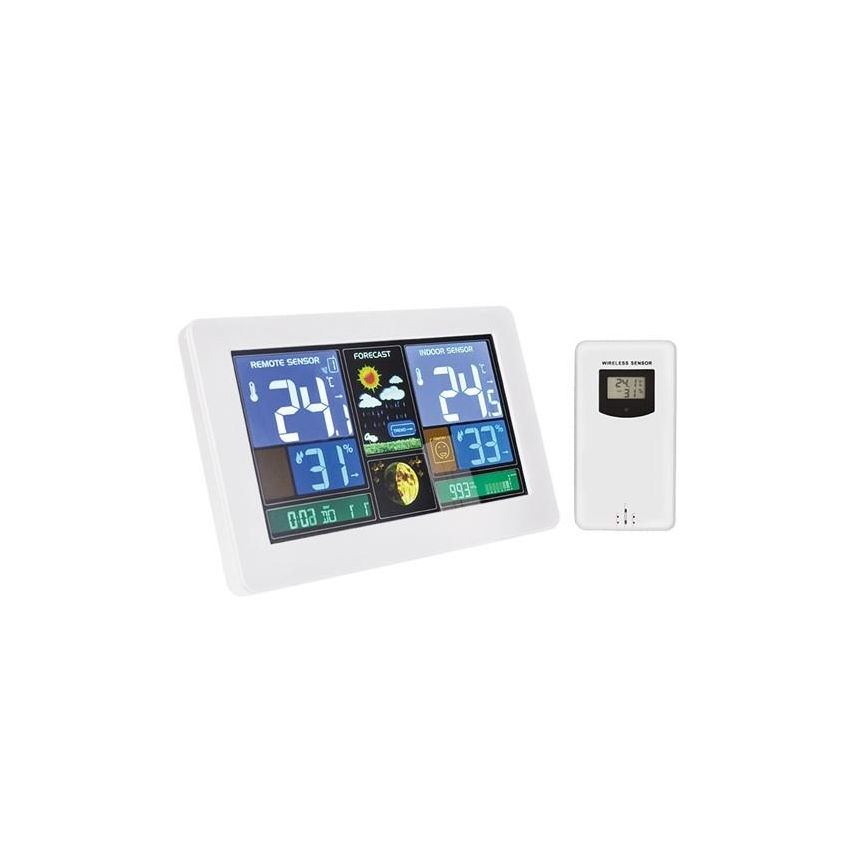 Sääasema LCD-näytöllä USB lataus 2xAAA/5V + 2xAAA valkoinen