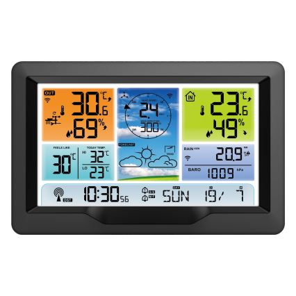 Ammattimainen sääasema värikkäällä LCD-näytöllä ja Herätyskello 5V/2xAA + 3xAA