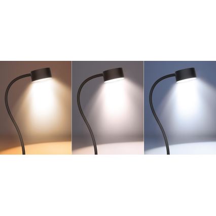 LED Himmennettävä joustava ladattava pöytävalaisin klipsillä LED/2W/1800 mAh 3000/4000/6500K musta