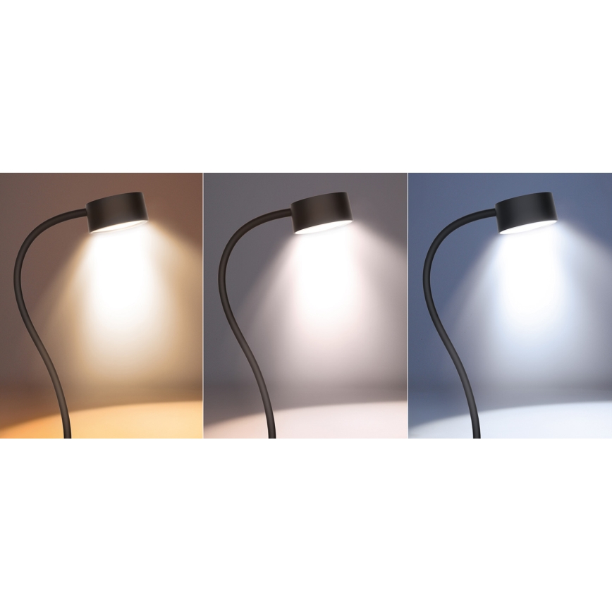 LED Himmennettävä joustava ladattava pöytävalaisin klipsillä LED/2W/1800 mAh 3000/4000/6500K musta