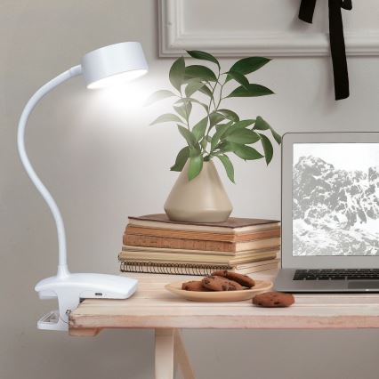LED Himmennettävä joustava ladattava pöytävalaisin klipsillä LED/2W/1800 mAh 3000/4000/6500K valkoinen