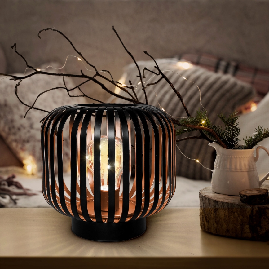 LED Koristeellinen pöytävalaisin LED/3xAA musta/kupari