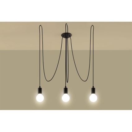 Kattokruunu johdossa EDISON 3 3xE27/60W/230V hämähäkki musta