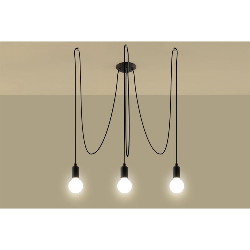 Kattokruunu johdossa EDISON 3 3xE27/60W/230V hämähäkki musta