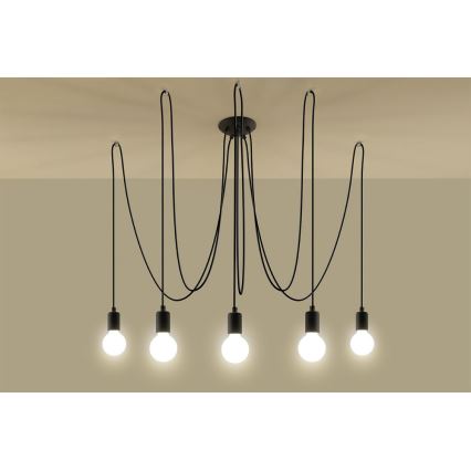 Kattokruunu johdossa EDISON 5 5xE27/60W/230V hämähäkki musta