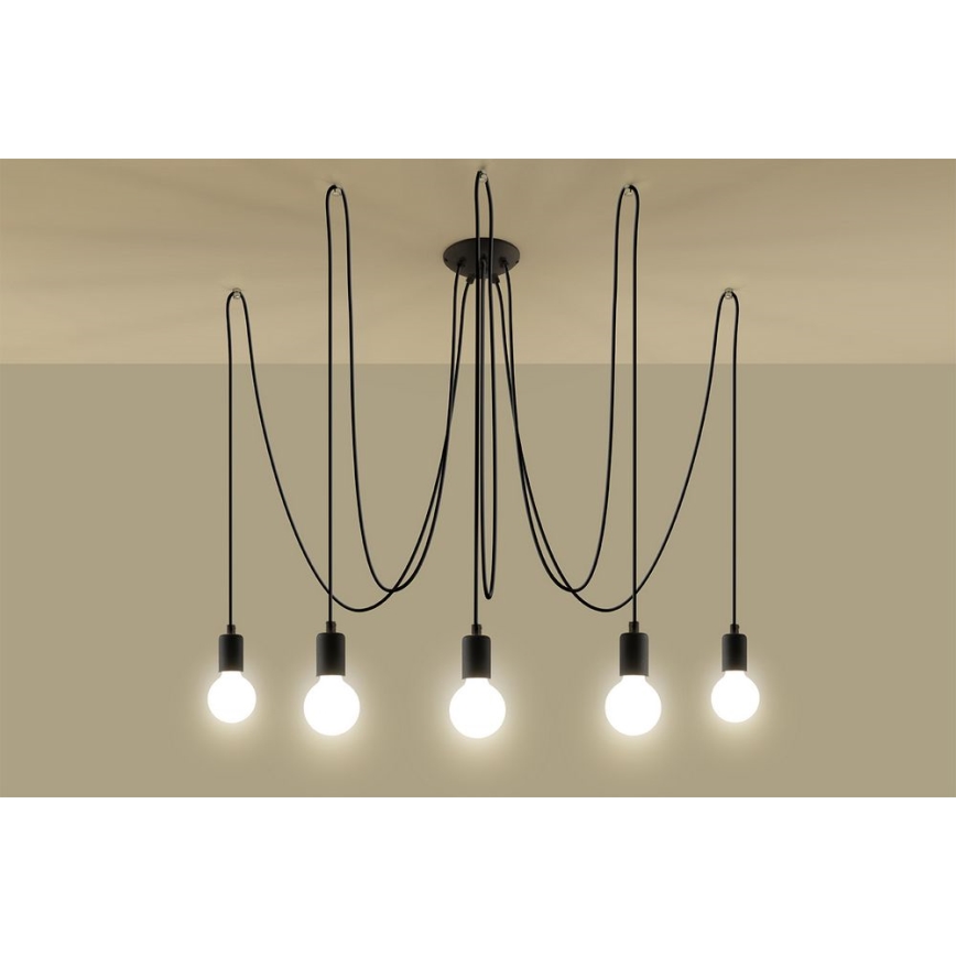 Kattokruunu johdossa EDISON 5 5xE27/60W/230V hämähäkki musta