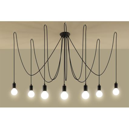 Kattokruunu johdossa EDISON 7 7xE27/60W/230V hämähäkki musta
