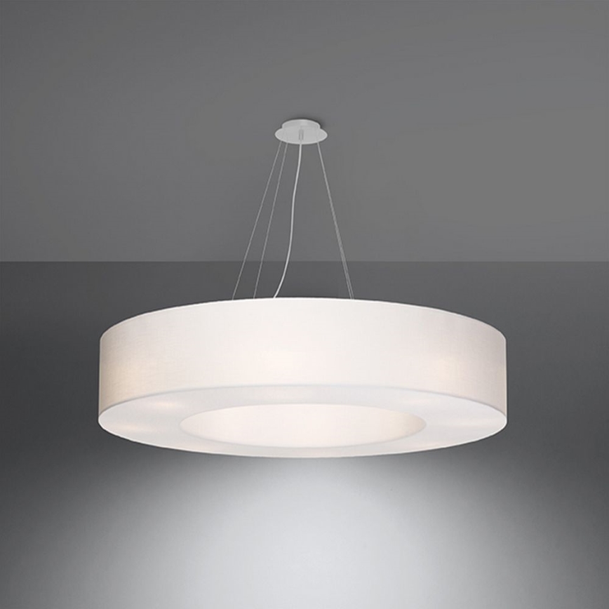 Kattokruunu johdossa SATURNO 8xE27/60W/230V d. 90 cm valkoinen