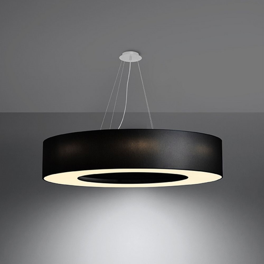 Kattokruunu johdossa SATURNO 8xE27/60W/230V d. 90 cm musta