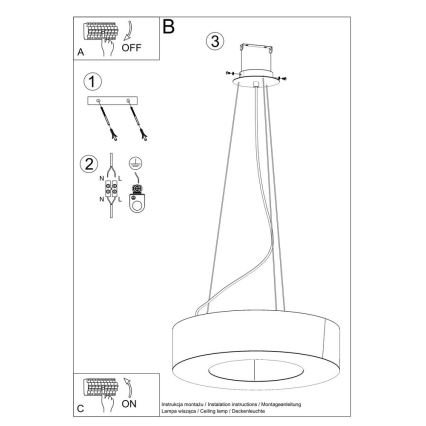 Kattokruunu johdossa SATURNO 8xE27/60W/230V d. 90 cm musta