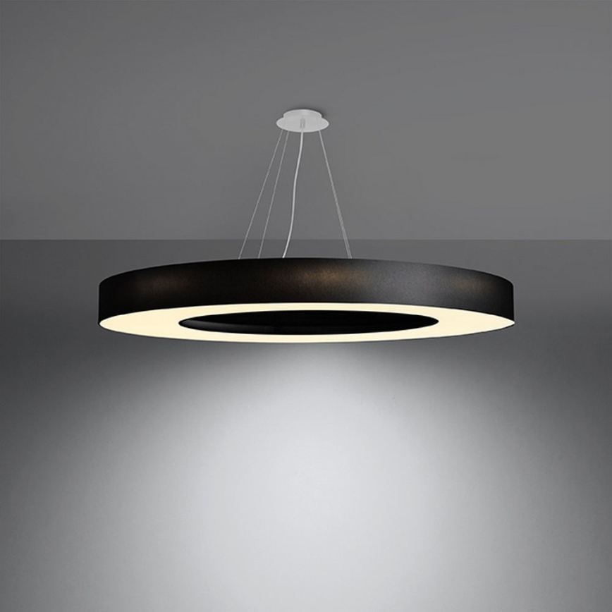 Kattokruunu johdossa SATURNO SLIM 8xE27/60W/230V d. 90 cm musta